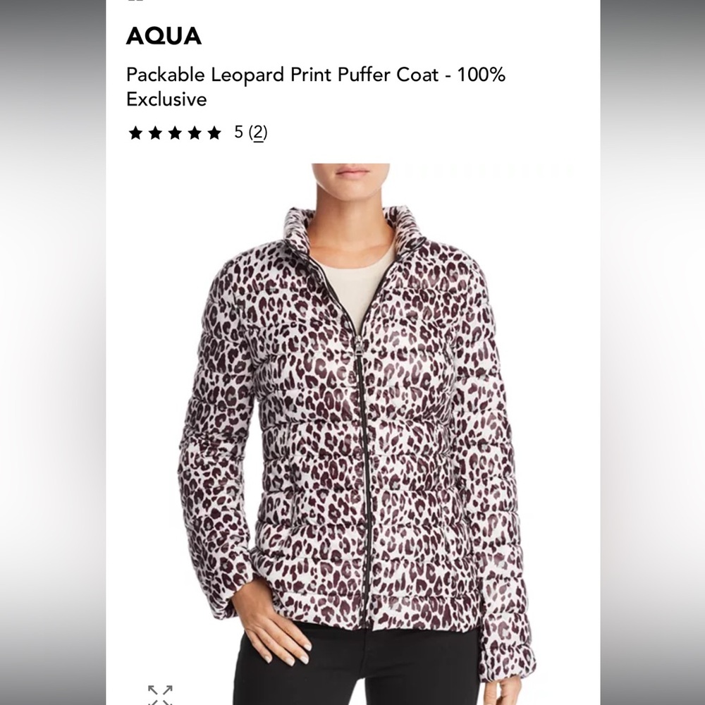 Aqua Packable Black and White Leopard Puffer Jacket Coat XS Bloomie’s Exclusive